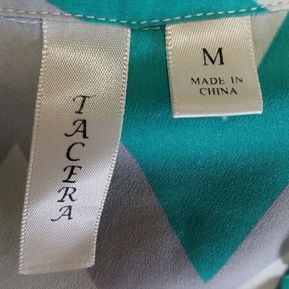 Tacera Dress Chevron Green Gray Tab Sleeve V Neck Women's WOMAN'S SIZE Medium - Picture 8 of 12